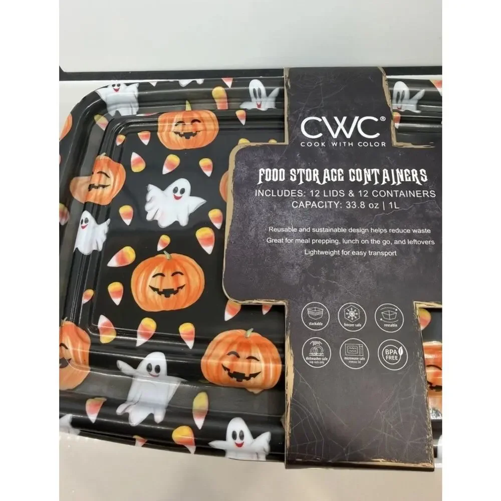 CWC Halloween Food Storage 33.8 oz. Containers/ Lids Set 12 NEW Ghosts Candy
